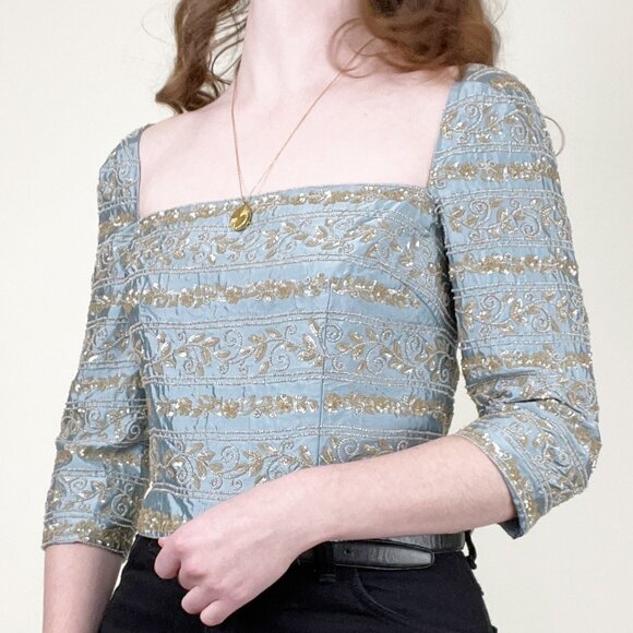 Naeem Khan 100% Silk Beaded Top Blouse Romantic Whimsigoth Medieval Renaissance - Picture 3 of 10